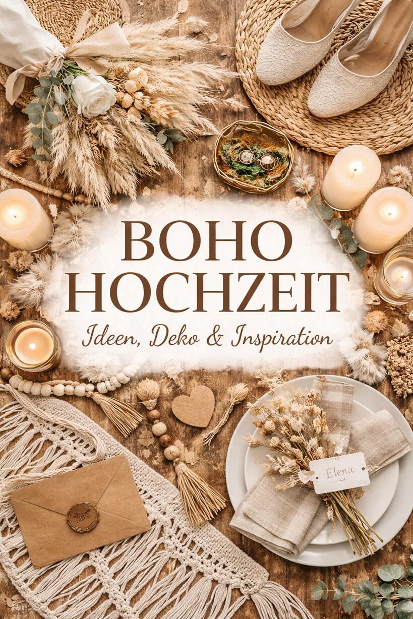 Boho Hochzeit Ideen mit Tischdeko, Kerzen und natürlichen Farben