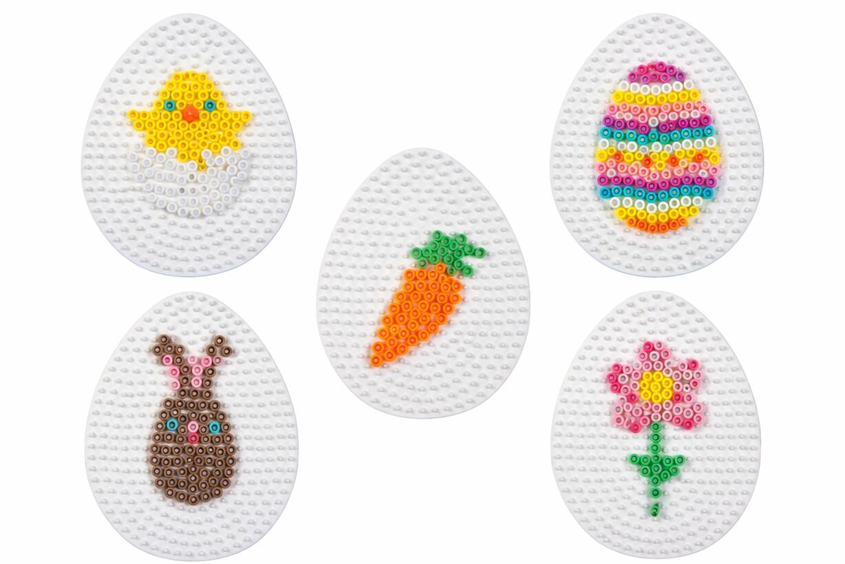 Bügelperlen Ostern Vorlagen: Küken, Osterei, Hase, Karotte, Blume
