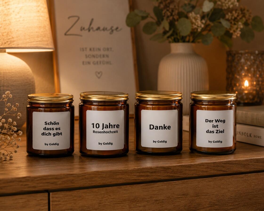 Duftkerzen mit verschiedenen Sprüchen für jeden Anlass