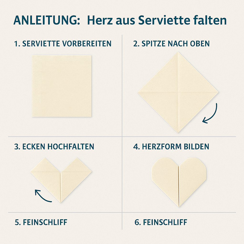 Servietten falten Herz – Anleitung