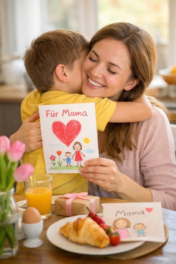 Muttertag Sprüche von Kindern – Kind überreicht Karte an Mama
