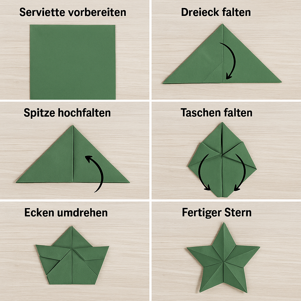 Servietten falten Stern – Anleitung