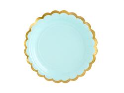 Assiette en carton turquoise-or 18 cm