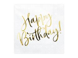 Happy Birthday Servietten Weiss-Gold