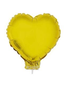 Folienballon Herz Gold mit Stab 28 cm