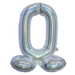 Stehende Folienballon Zahl 0 Holographisches Silber