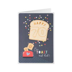 Geburtstagskarte Holz Happy 70 – Ein Toast auf dich