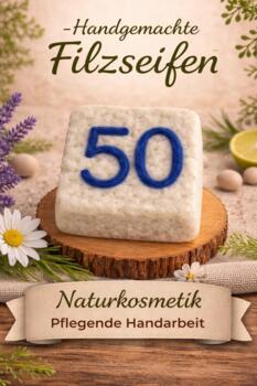 Geschenke Filzseife Handgemacht Zahl 50 Dunkel Blau