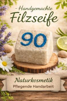 Filzseife Zahl 90 – Geschenk zum 90. Geburtstag Blau