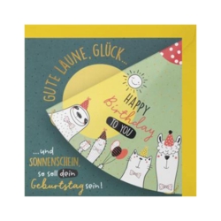 Geburtstagskarte  Gute Laune Glück  Happy Birthday to you  und Sonnenschein so soll dein Geburtstag sein      