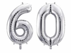 60 Geburtstagsballons Silber 86cm - Set 6 & 0