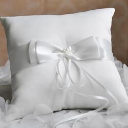 Coussin pour alliances blanc avec ruban rose