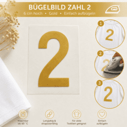 Bügelbild Zahl 2 Gold 6cm