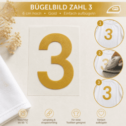 Bügelbild Zahl 3 Gold 6cm