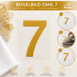 Bügelbild Zahl 7 Gold 6cm