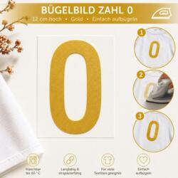 Bügelbild Zahl 0 Gold 12cm