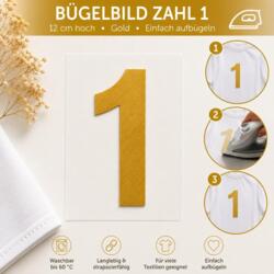 Bügelbild Zahl 1 Gold 12cm