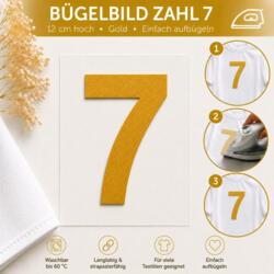 Bügelbild Zahl 7 Gold 12cm