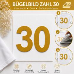 Bügelbild Zahl 30 Gold 6cm