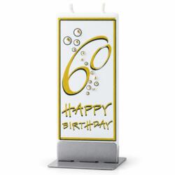 FLATYZ Bougie plate 60e anniversaire Happy Birthday or-blanc