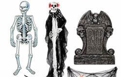 Halloween Gruseldeko Set – Skelette, Grabstein, Spinnennetz & Spinnen