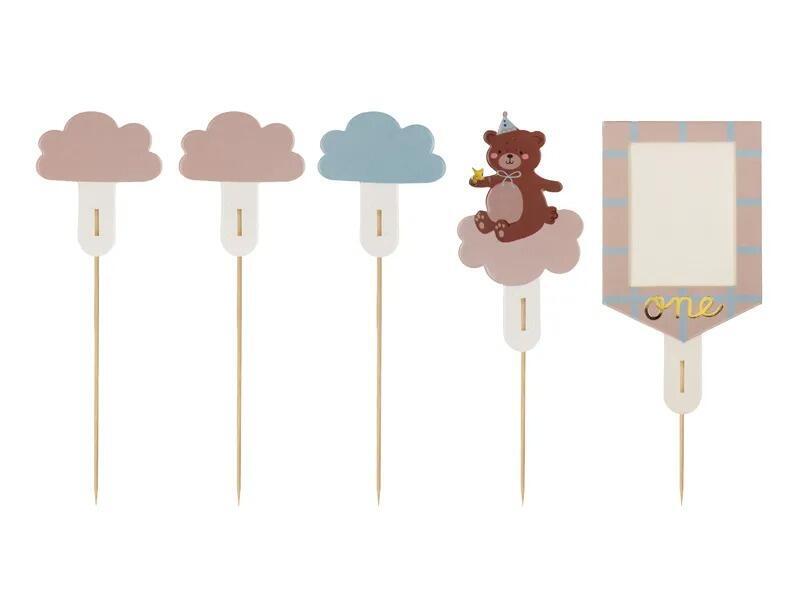 Teddybär-Kuchendeko In Rosa – Set Mit Aufleger & Kugeln Für Geburtstag, Taufe, BabyShower