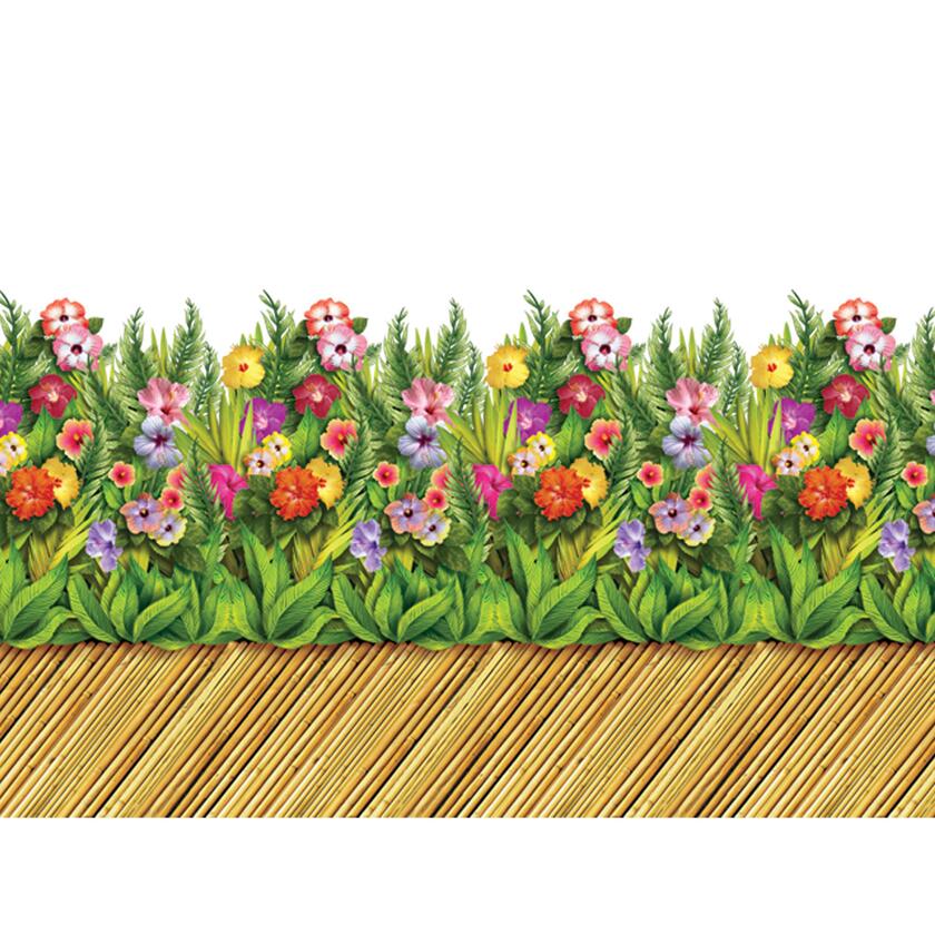 Toile de fond murale de clôture de passerelle en fleurs et en bambou