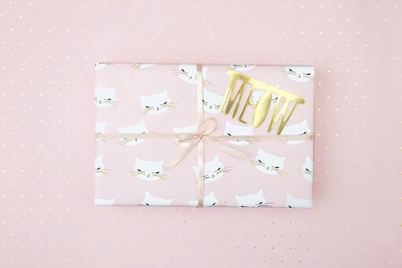 Set de papier cadeau chat rose