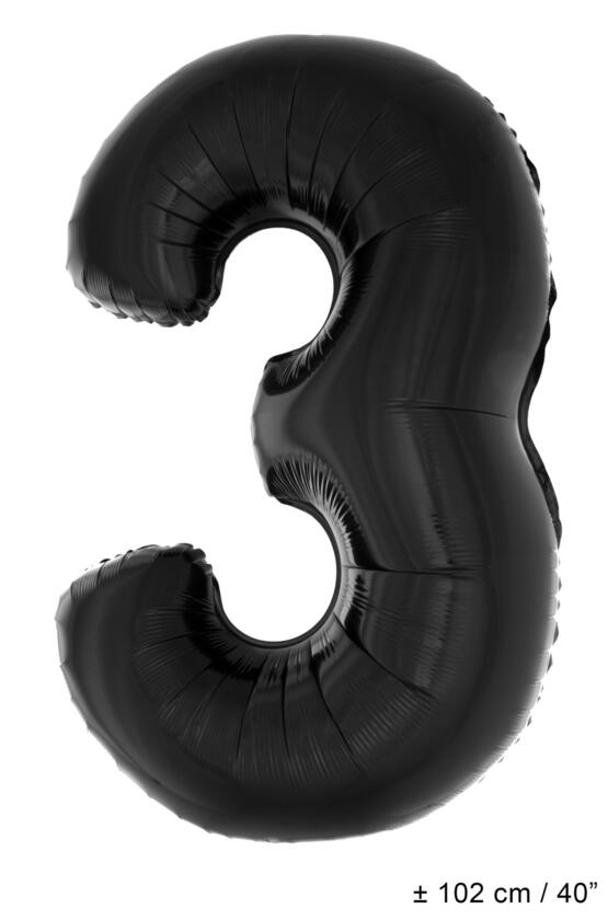 Zahlenballon 3 Schwarz 1 Meter