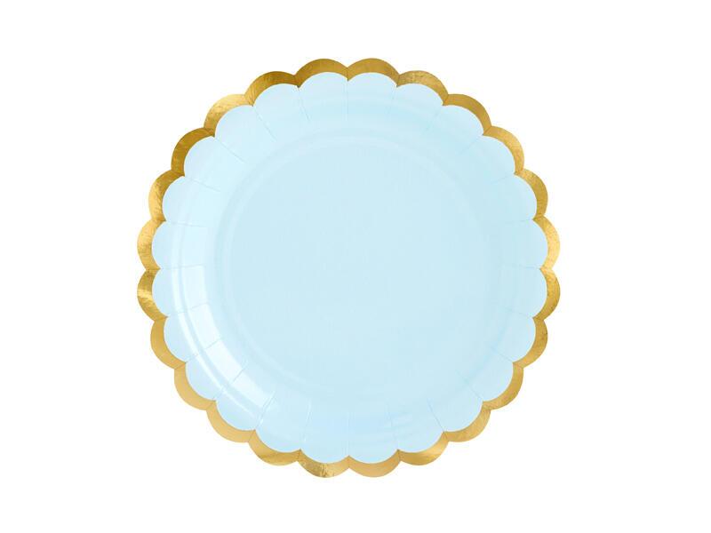 Assiette en carton bleu clair-or 18 cm