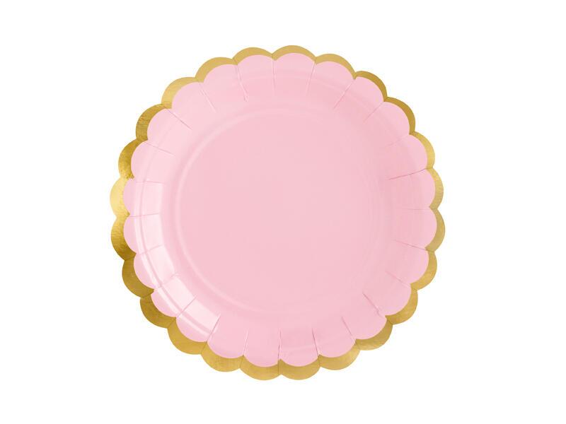 Assiette en carton rose-or 18 cm