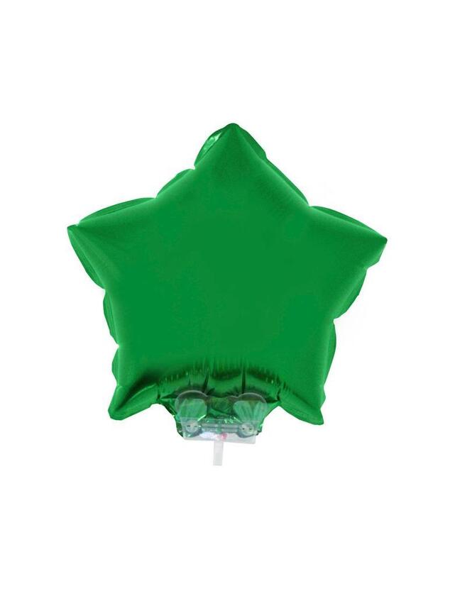 Ballon aluminium étoiles vert avec bâton 28 cm