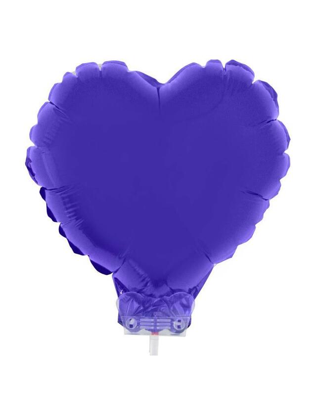 Ballon aluminium coeur violet avec bâton 28 cm