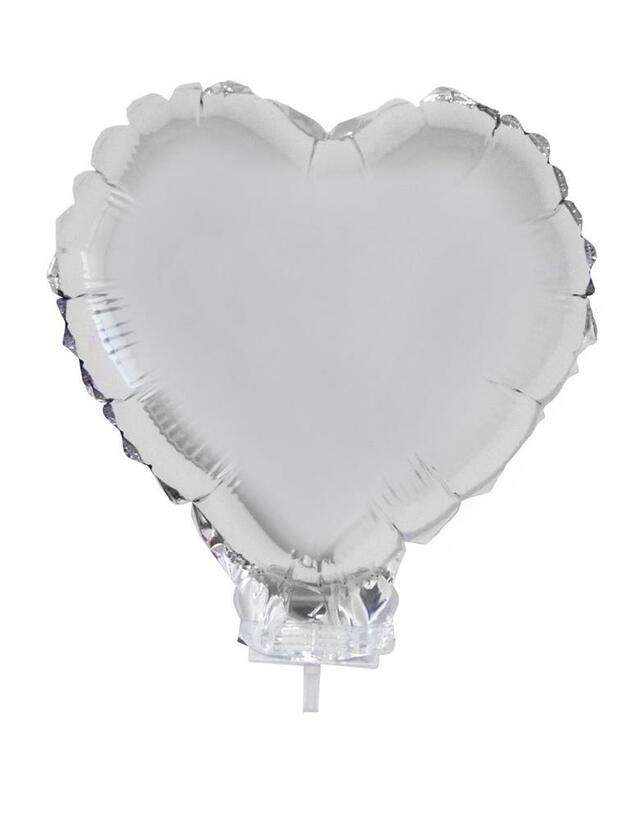 Folienballon Herz Silber mit Stab 28 cm
