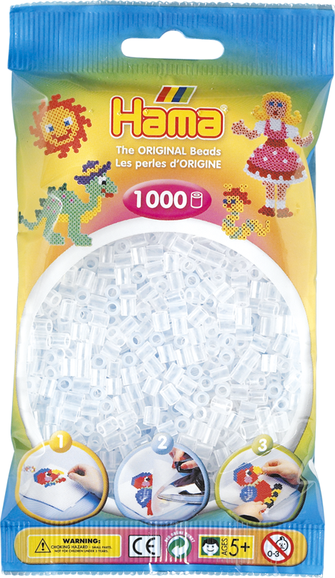 HAMA Perles Midi 1000 pièces Blanc Transparent