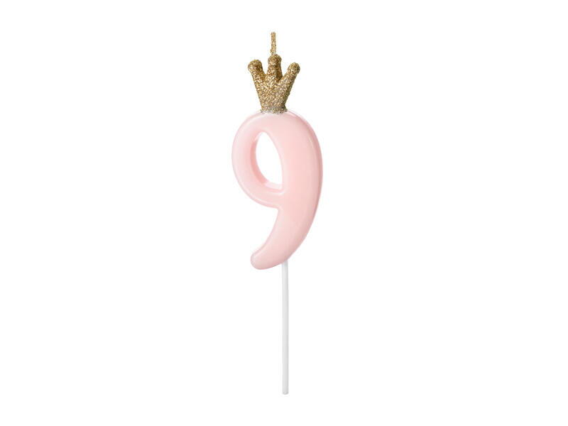 Geburtstagskerze Zahl 9 Pink Krone