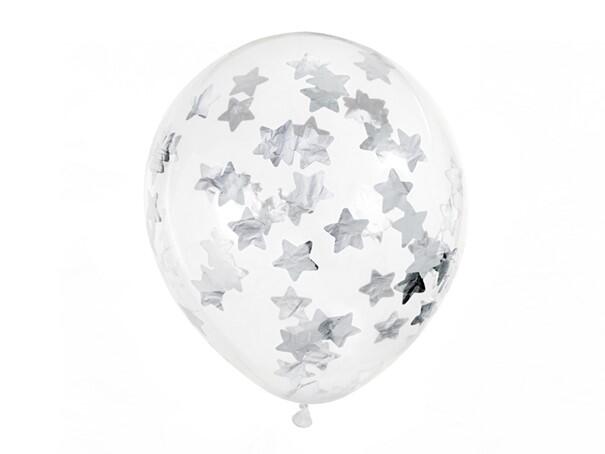 Ballons confettis étoiles argentées 30cm