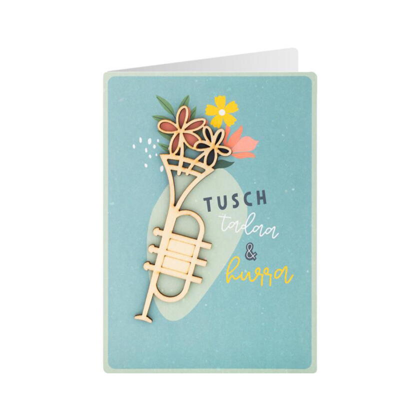 Carte de voeux en bois Tusch Tadaa et hourra