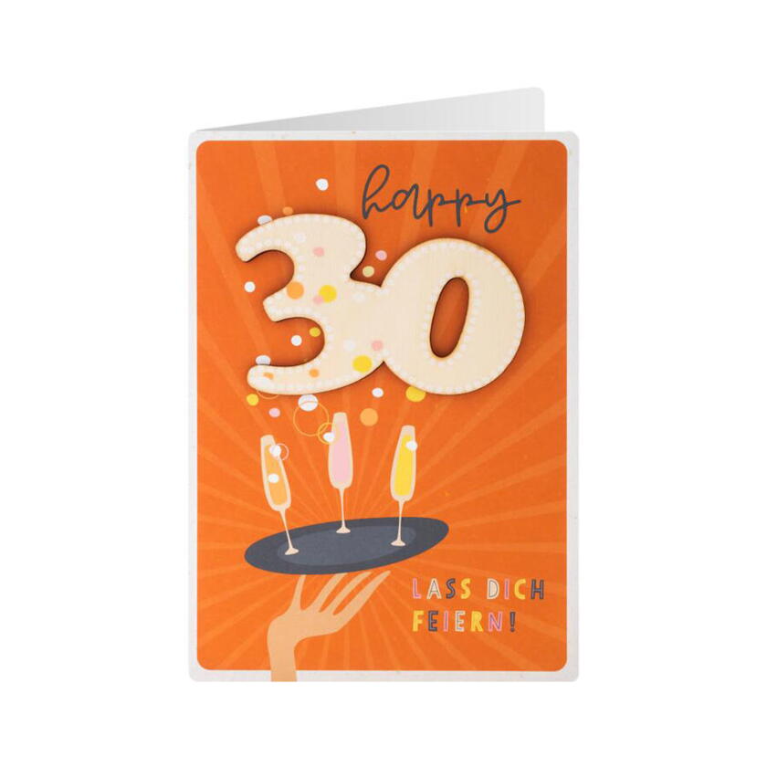 Geburtstagskarte Holz Happy 30