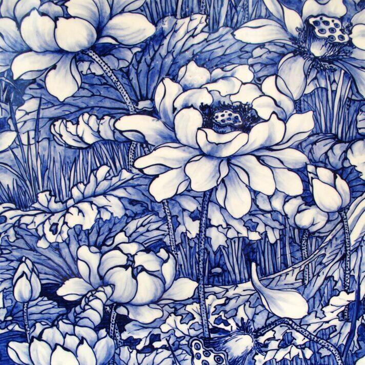 Serviettes en tissu fleurs bleu