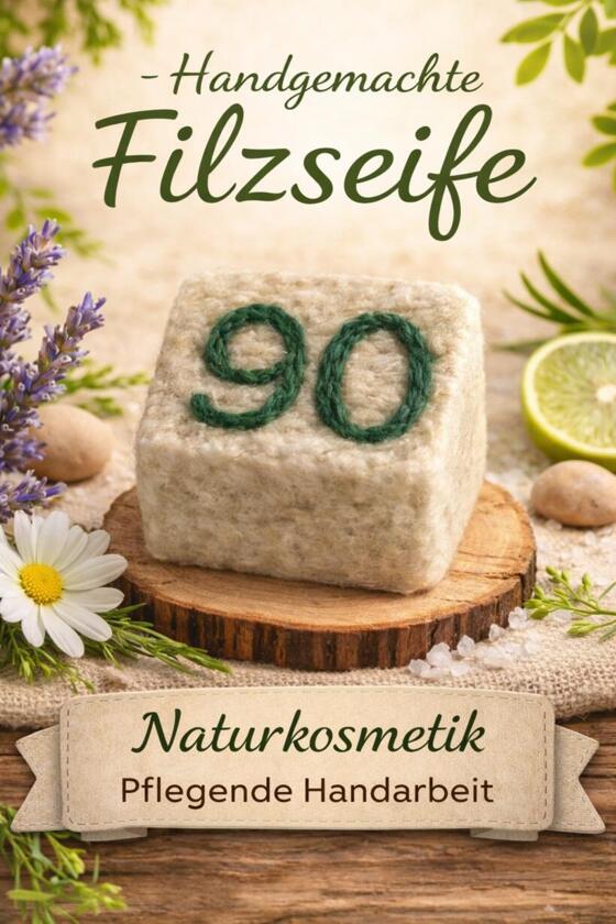 Filzseife Zahl 90 – Geschenk zum 90. Geburtstag Dunkel Grün