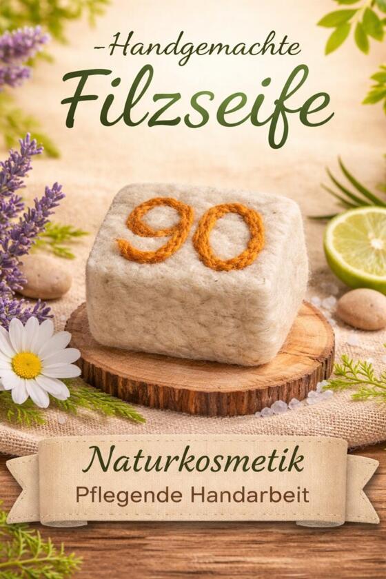 Filzseife Zahl 90 - Geschenk zum 90. Geburtstag Orange