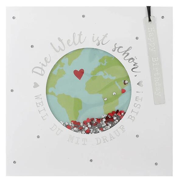 Geburtstagskarte Die Welt ist schön weil du mit drauf bist