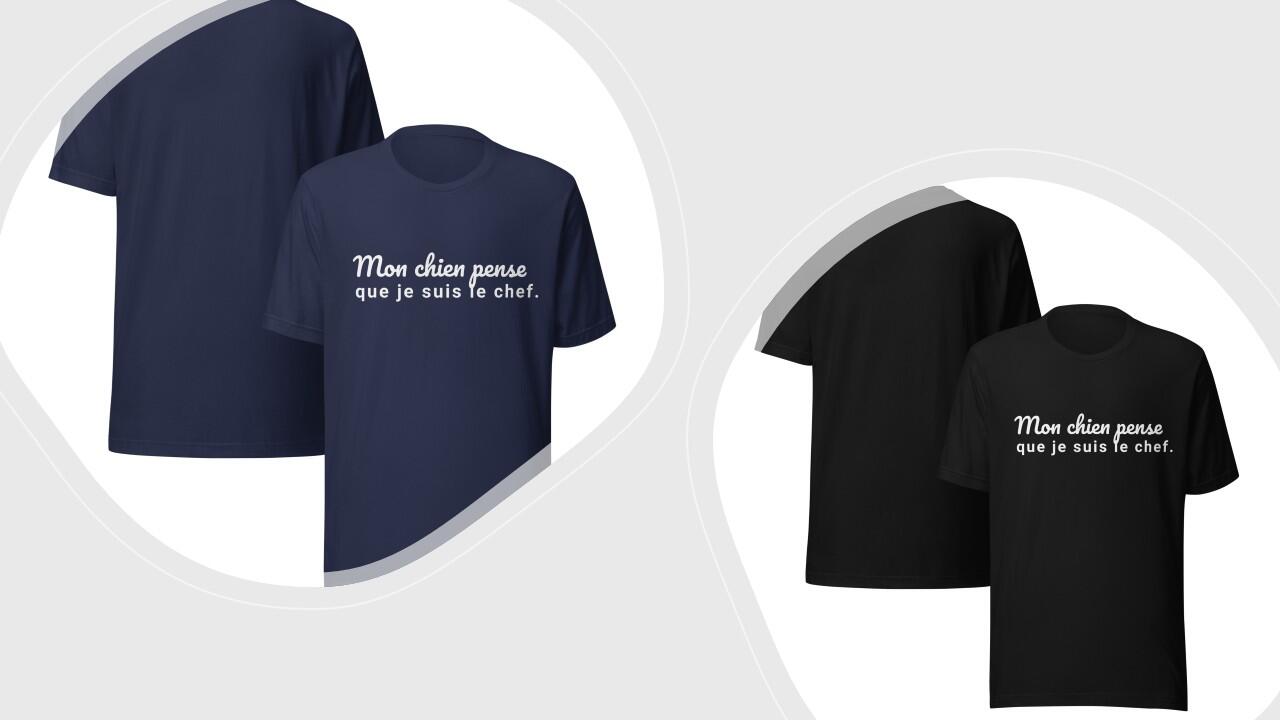 T-shirt Mon chien pense que je suis le chef - Noir & Bleu marine