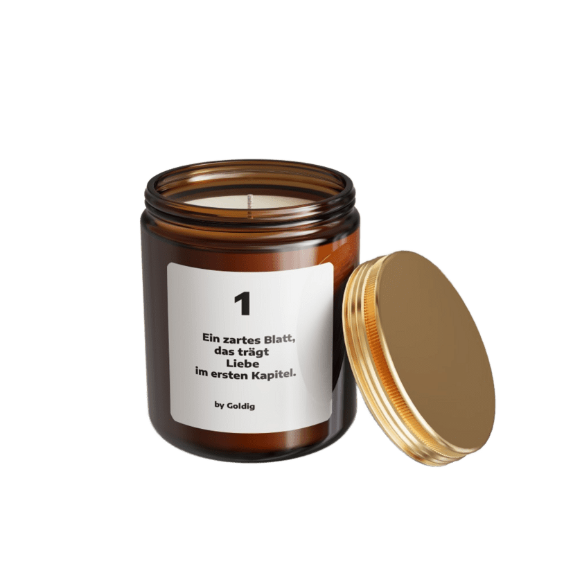 Duftkerze 1 - Ein zartes Blatt, das trägt – Liebe im ersten Kapitel.