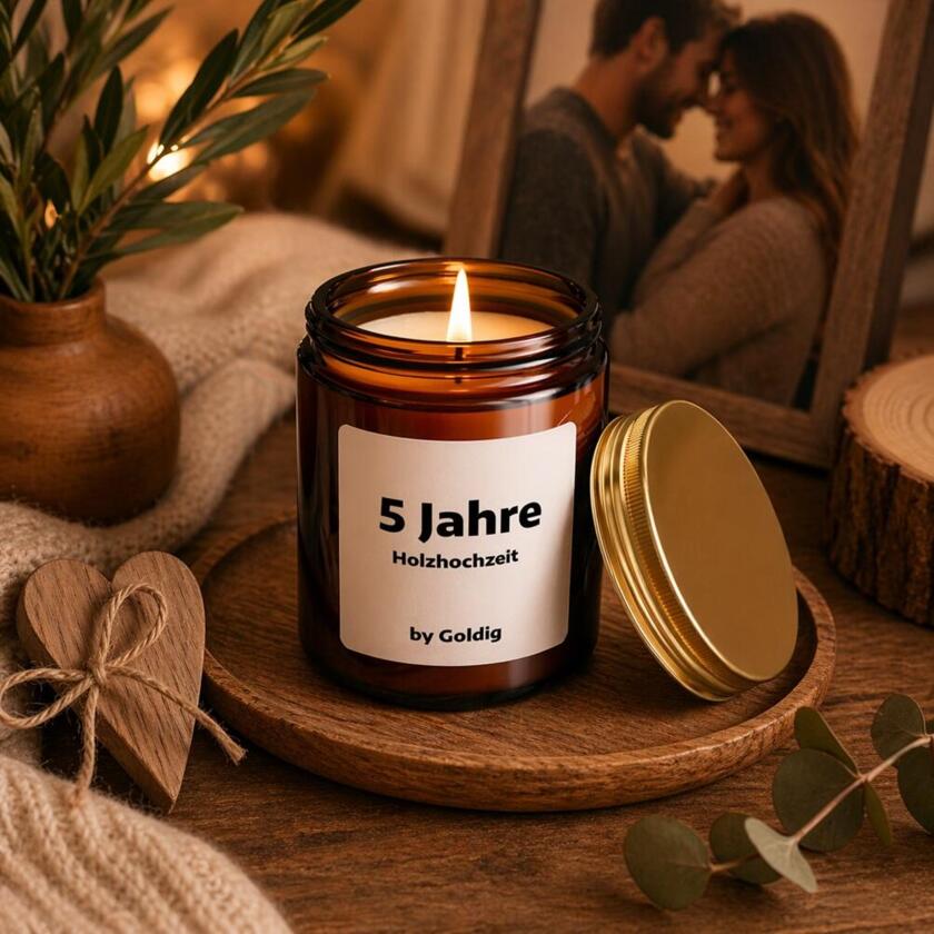 Duftkerze 5 Jahre Holzhochzeit