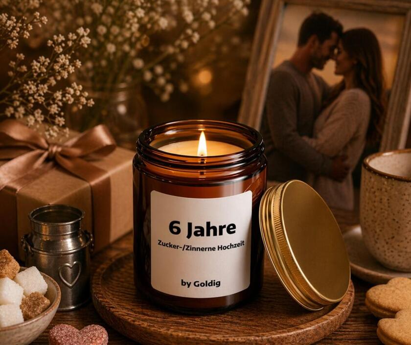 Duftkerze 6 Jahre Zucker-/Zinnerne Hochzeit