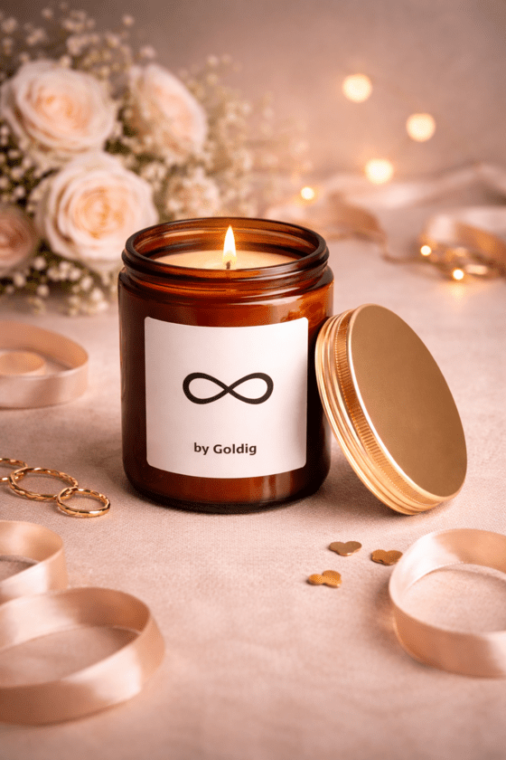 Bougie parfumée avec symbole de l’infini – symbole d’une connexion éternelle