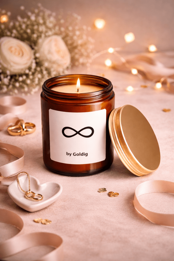 Bougie parfumée avec symbole de l’infini – symbole d’une connexion éternelle