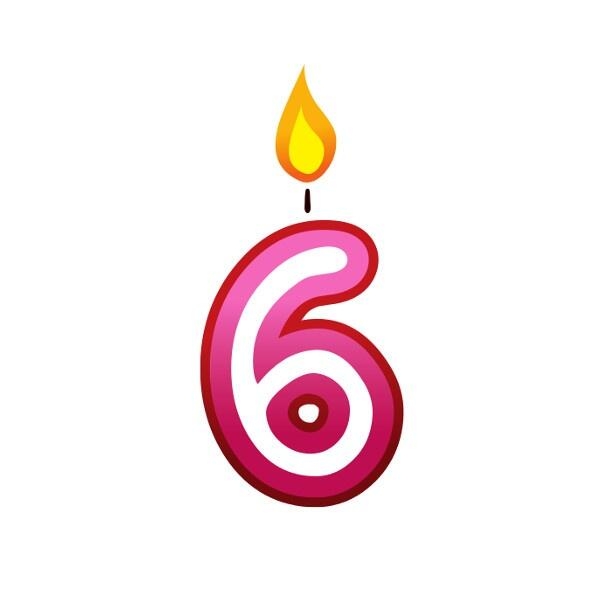 Bügelbild Kerzenzahl 6